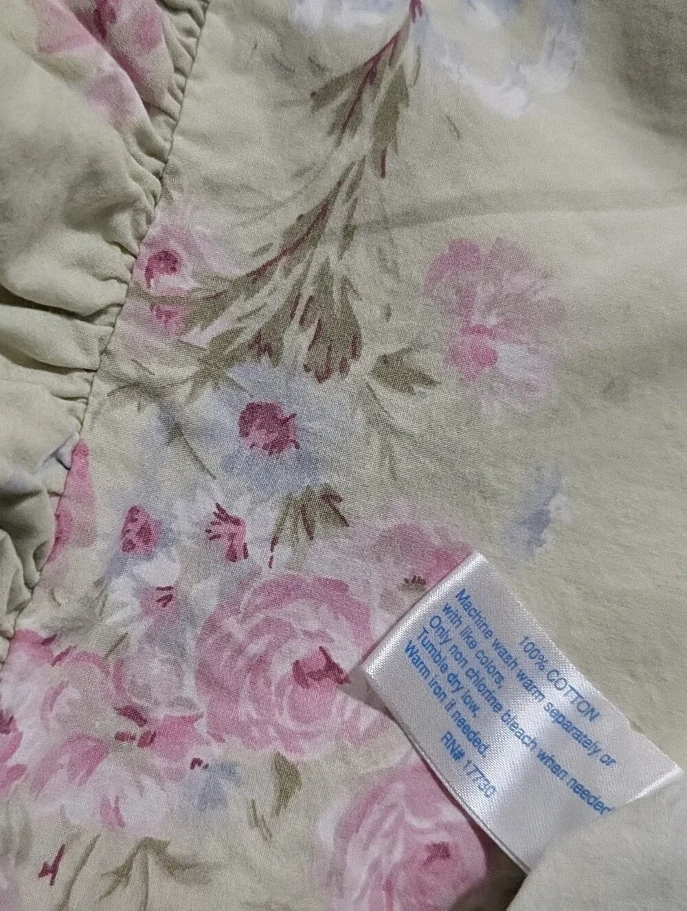Two Simply Shabby Chic Pillow Shams 100% Cotton Pink Rose Ruffle Pale Green Std.